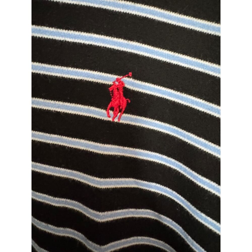 POLO Ralph Lauren Navy & White Striped Short Sleeve Polo Red Pony logo L S-01 - Picture 3 of 6